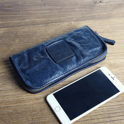 Top Quality Ruil New Men Wallet England Retro Style Handmade Oil Leathers Crazy Horse Leather Zipper Handbag Coin Purse
