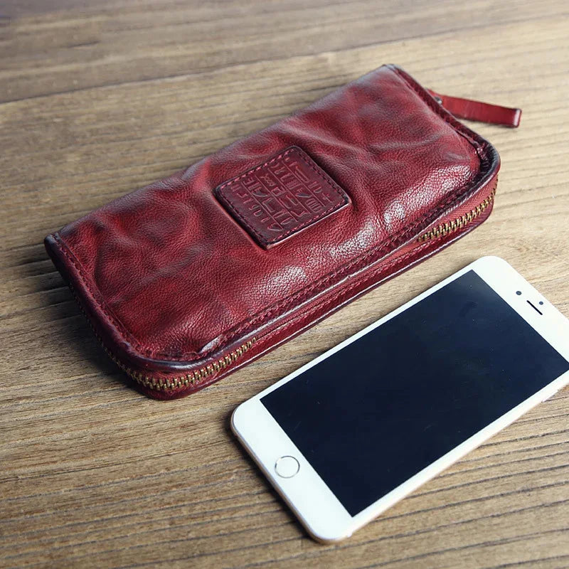 Top Quality Ruil New Men Wallet England Retro Style Handmade Oil Leathers Crazy Horse Leather Zipper Handbag Coin Purse
