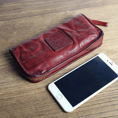 Top Quality Ruil New Men Wallet England Retro Style Handmade Oil Leathers Crazy Horse Leather Zipper Handbag Coin Purse