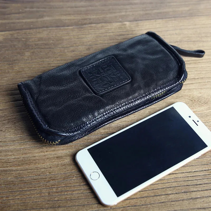 Top Quality Ruil New Men Wallet England Retro Style Handmade Oil Leathers Crazy Horse Leather Zipper Handbag Coin Purse