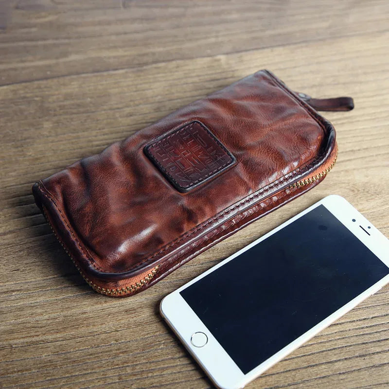 Top Quality Ruil New Men Wallet England Retro Style Handmade Oil Leathers Crazy Horse Leather Zipper Handbag Coin Purse