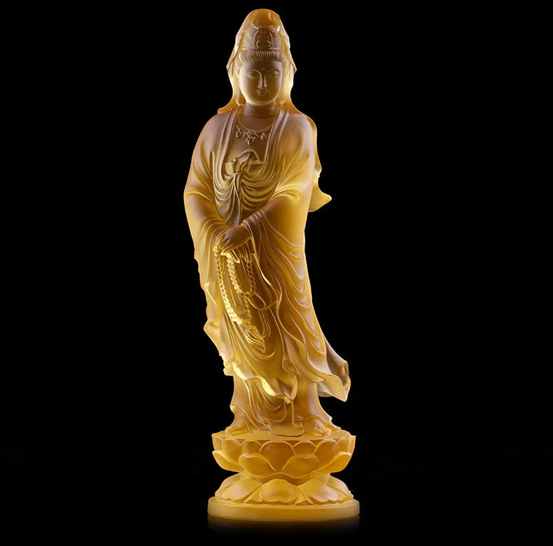 Top grade home family shop efficacious Protection Safety Health Talisman Hand carving CRYSTAL Guanyin Bodhisattva Buddha statue