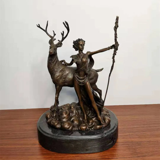 Toperkin Female Metal Figurine Artemis, goddess of nature Bronze Statue Home Decor Sculptures TPY-507