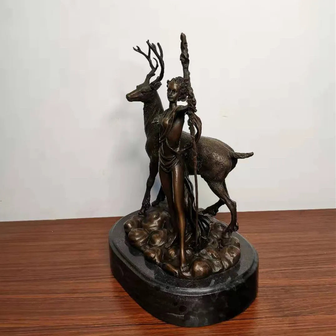 Toperkin Female Metal Figurine Artemis, goddess of nature Bronze Statue Home Decor Sculptures TPY-507