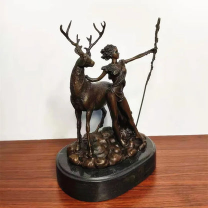 Toperkin Female Metal Figurine Artemis, goddess of nature Bronze Statue Home Decor Sculptures TPY-507