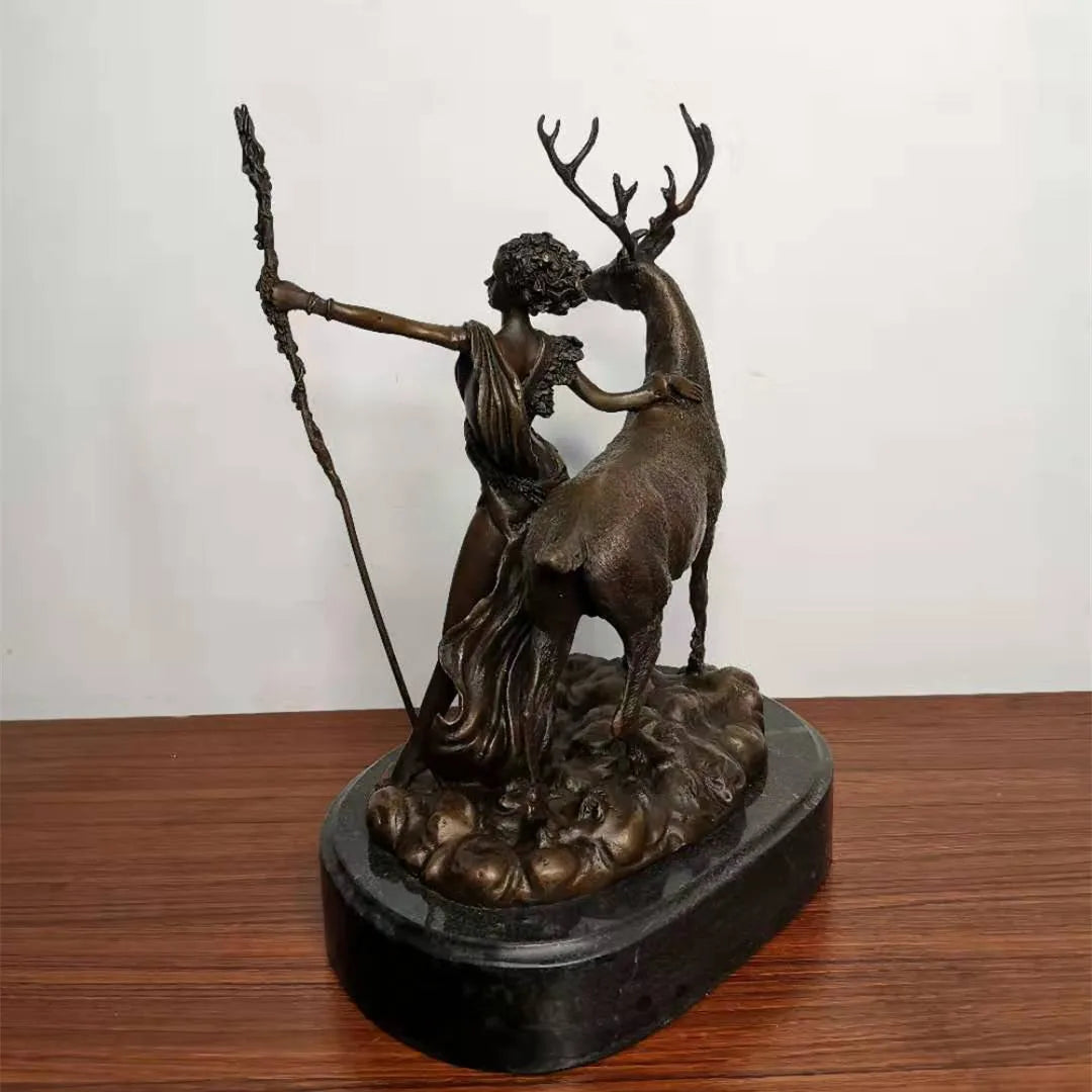 Toperkin Female Metal Figurine Artemis, goddess of nature Bronze Statue Home Decor Sculptures TPY-507