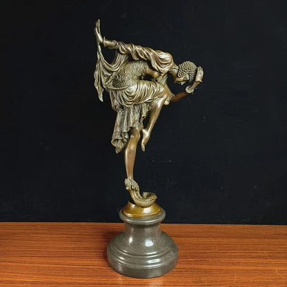 Toperkin Female Metal Figurine Snake dancer Bronze Statue Home Decor Sculptures TPY-477