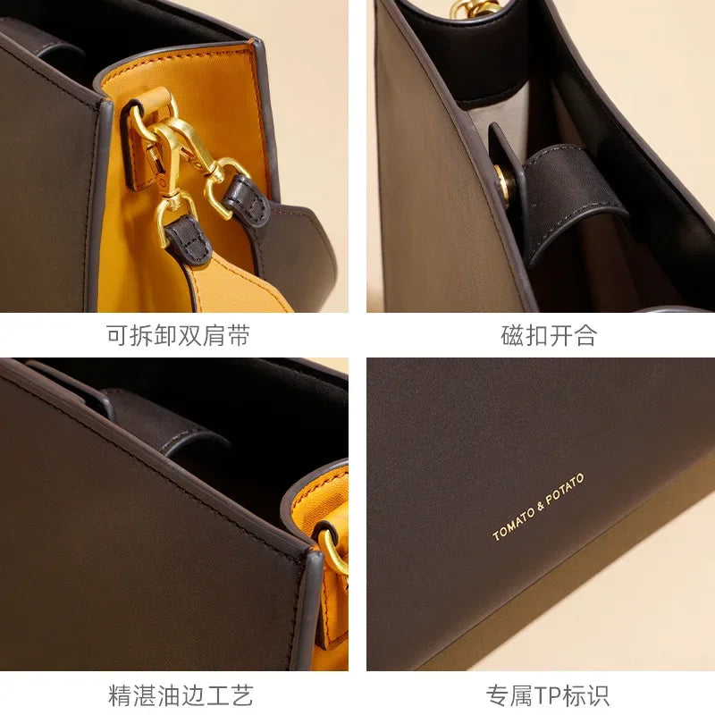 Tote Bag Large Capacity Genuine Leather Bag Contrasting Color Shoulder Bag Designer Bags  Luxury Designer Handbag