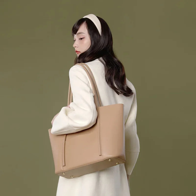 Tote Bag Large Capacity Genuine Leather Bag Contrasting Color Shoulder Bag Hand Bags  Luxury Designer Handbag  Women Handbags