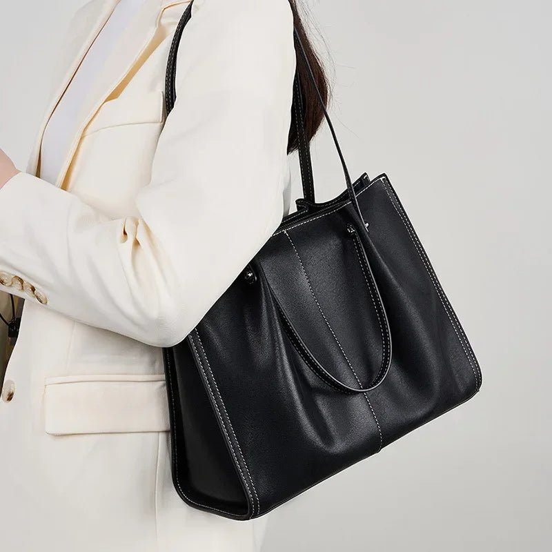 Tote Bag Women's 2024 New Autumn/Winter One Shoulder Leather Versatile Large Capacity Commuting Senior Women's Bag