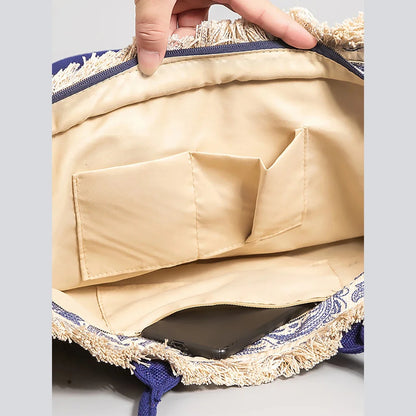 Tote Bohemian Retro Shoulder 2024 Spring and Summer Zipper Large Capacity Canvas Bag Women's Handbag
