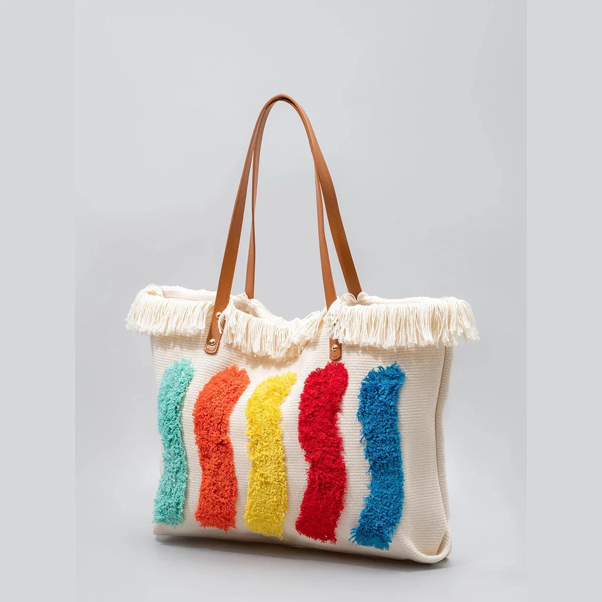 Tote Contrast Color High-end Canvas 2024 Large Capacity Women's Commuting Handbag Fashion Rainbow Shoulder Bag