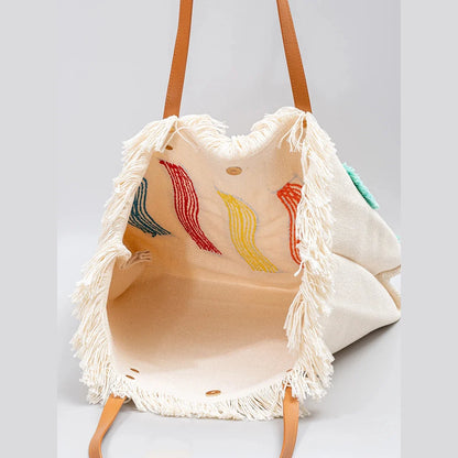 Tote Contrast Color High-end Canvas 2024 Large Capacity Women's Commuting Handbag Fashion Rainbow Shoulder Bag