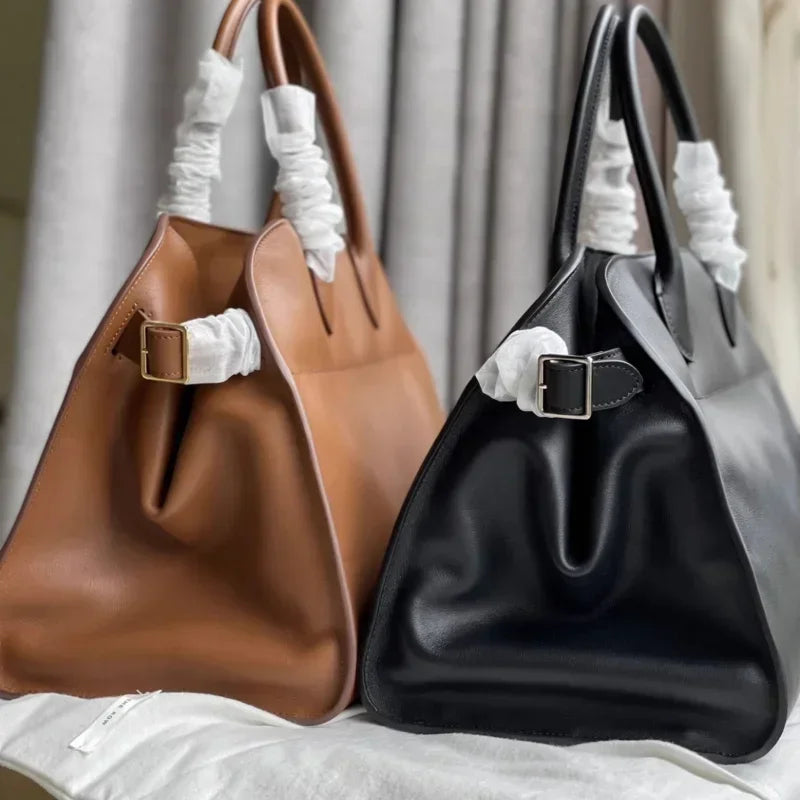Tote Tote Bag Shoulder Genuine Cowhide Suede Lychee Pattern Commuter Large Capacity