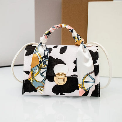 Tote with Scarf Bag Summer PU Leather Printing Shoulder Crossbody Cell Phone Square Bag for Women