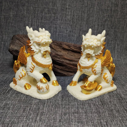 Tracing Gold Mascot Kirin Fortune Small Statue Resin Art Sculpture Home room, office decoration ornaments A pair
