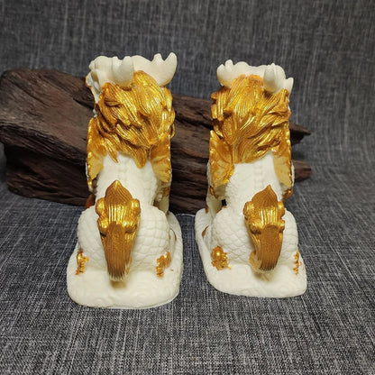 Tracing Gold Mascot Kirin Fortune Small Statue Resin Art Sculpture Home room, office decoration ornaments A pair