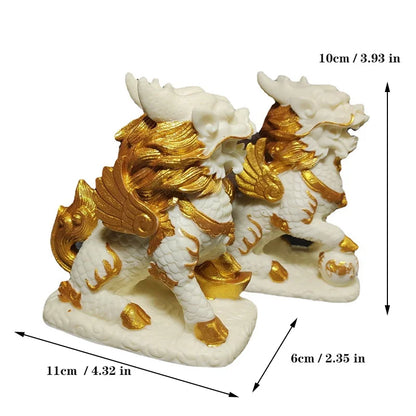 Tracing Gold Mascot Kirin Fortune Small Statue Resin Art Sculpture Home room, office decoration ornaments A pair