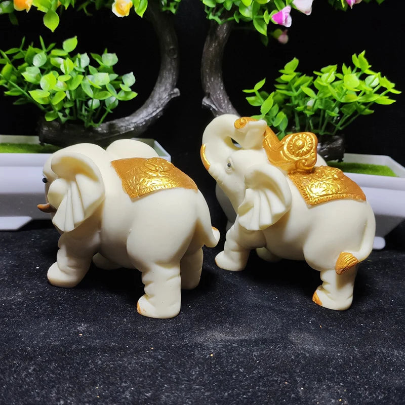 Tracing Gold Ping An Ruyi Elephant Animal Statue Resin sculpture Home Decorations Wedding Gift Free delivery A pair