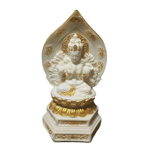 Tracing Gold Qian Shou Guanyin Figure Buddha Small Statue Resin Art Sculpture Home Room Office Feng Shui Statue Free delivery