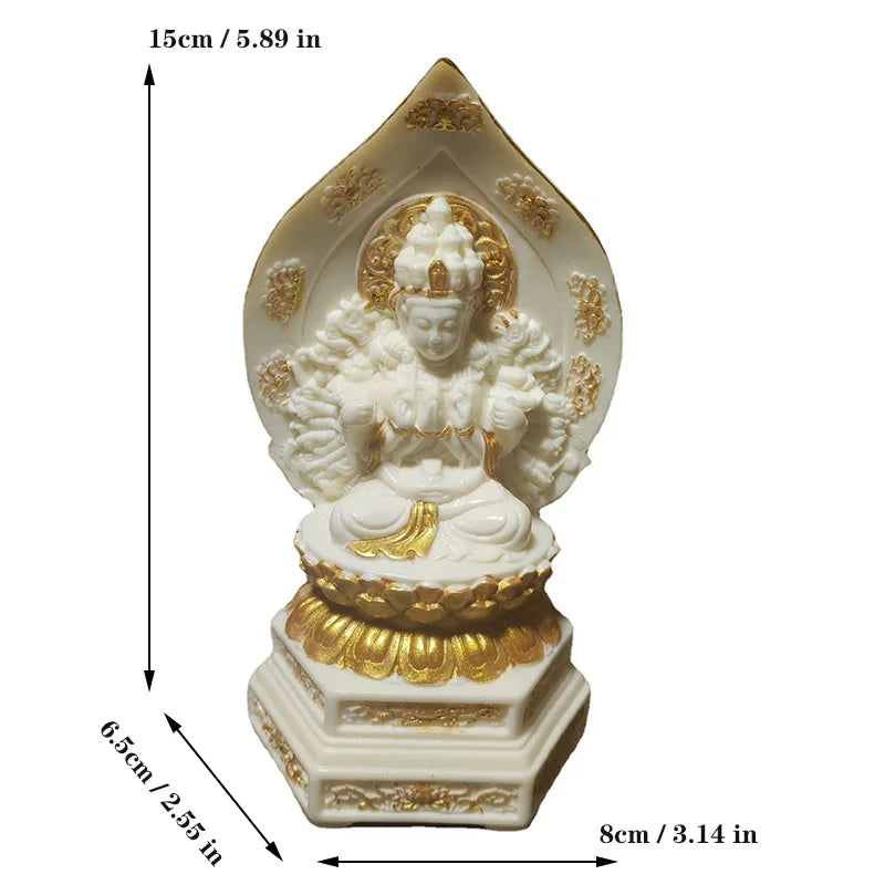 Tracing Gold Qian Shou Guanyin Figure Buddha Small Statue Resin Art Sculpture Home Room Office Feng Shui Statue Free delivery
