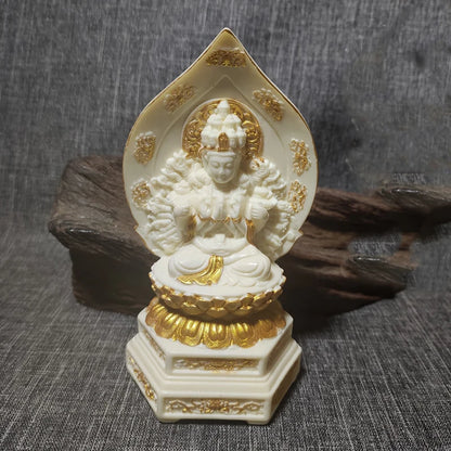 Tracing Gold Qian Shou Guanyin Figure Buddha Small Statue Resin Art Sculpture Home Room Office Feng Shui Statue Free delivery
