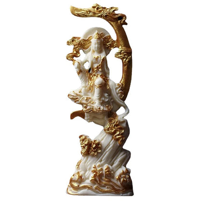 Tracing Gold Shuiyue Guanyin Bodhisattva Buddha Statue Resin Art Sculpture Home Room, Office Feng Shui Statue Free delivery