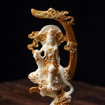 Tracing Gold Shuiyue Guanyin Bodhisattva Buddha Statue Resin Art Sculpture Home Room, Office Feng Shui Statue Free delivery