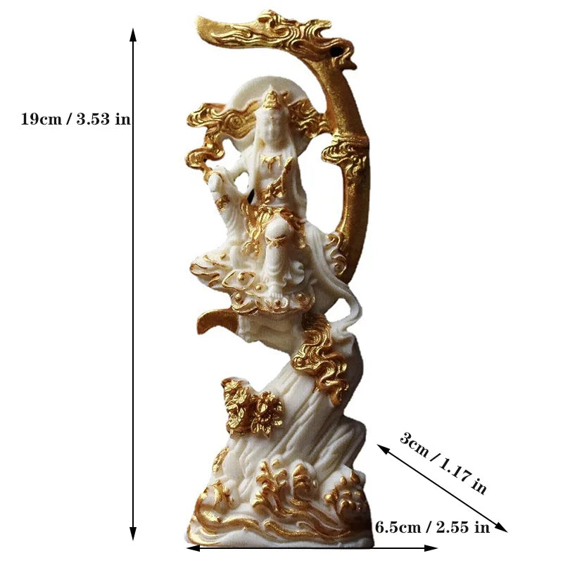 Tracing Gold Shuiyue Guanyin Bodhisattva Buddha Statue Resin Art Sculpture Home Room, Office Feng Shui Statue Free delivery