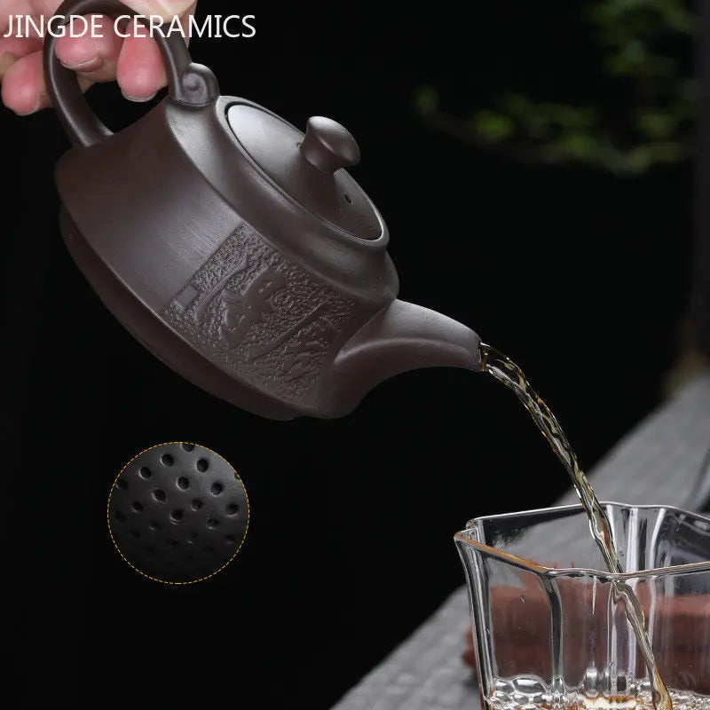 Tradition Yixing Purple Clay Tea Pot Raw Ore Black Mud Ball Hole Filter Kettle Chinese Zisha Tea Set Customized Beauty Teapot