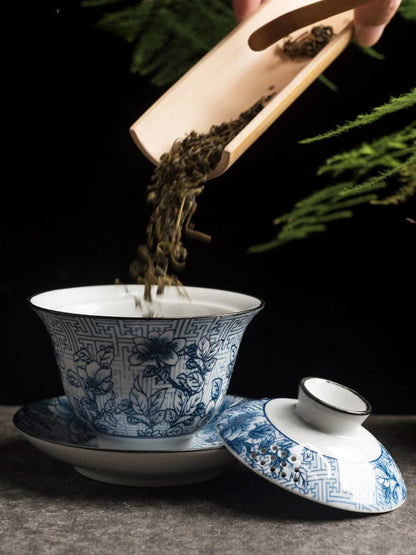 Traditional Blue and White Porcelain Gaiwan Travel Tea Bowl Handmade Ceramic Teacup Home Teaware Accessories Drinkware 160ml
