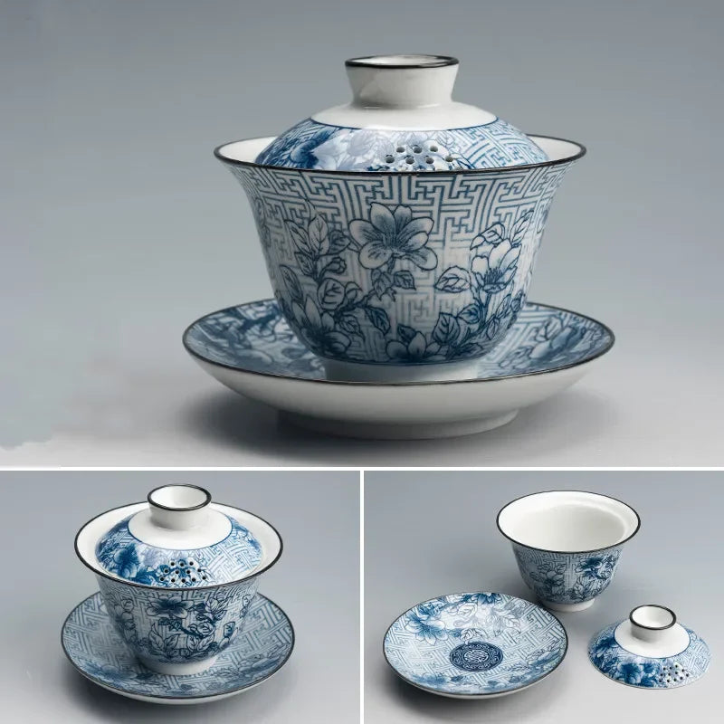 Traditional Blue and White Porcelain Gaiwan Travel Tea Bowl Handmade Ceramic Teacup Home Teaware Accessories Drinkware 160ml