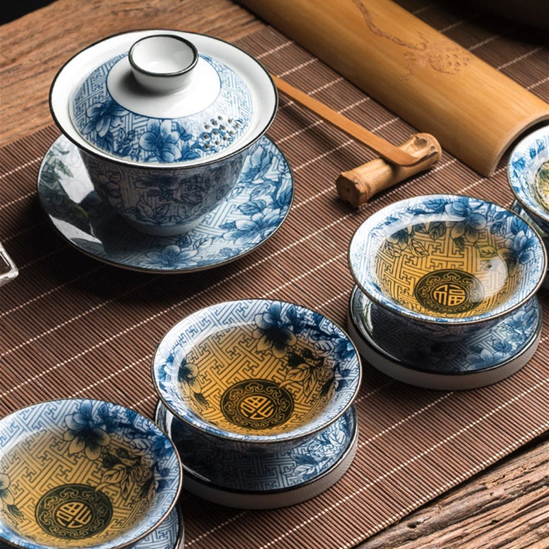 Traditional Blue and White Porcelain Gaiwan Travel Tea Bowl Handmade Ceramic Teacup Home Teaware Accessories Drinkware 160ml