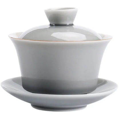 Traditional Ceramics Gray Glaze Gaiwan Home Handmade Tea Tureen Solid Color with Cover Teacup Travel Portable Teaware Supplies