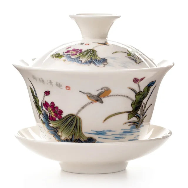 Traditional Chinese Elegant Gaiwan Tea Cups Ceramic Tea Tureen Lid Bowl Saucer Kung Fu Tea Cup Drop Shipping