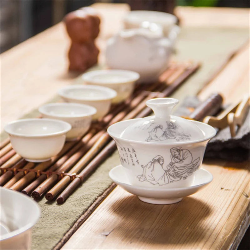 Traditional Chinese Elegant Gaiwan Tea Cups Ceramic Tea Tureen Lid Bowl Saucer Kung Fu Tea Cup Drop Shipping