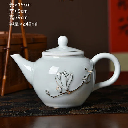Traditional Chinese Gaiwan Sancai Teacup Pot with Lid Ceramic Tea Tureen Porcelain Tea Cup with Gold Trim Teaware Teapots Set