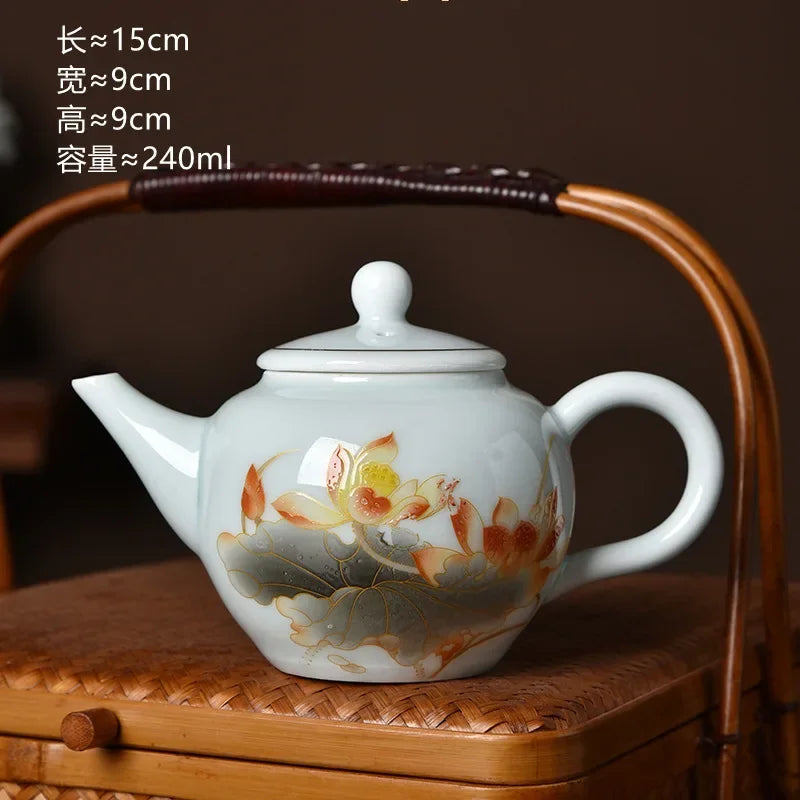 Traditional Chinese Gaiwan Sancai Teacup Pot with Lid Ceramic Tea Tureen Porcelain Tea Cup with Gold Trim Teaware Teapots Set