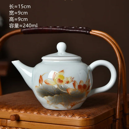 Traditional Chinese Gaiwan Sancai Teacup Pot with Lid Ceramic Tea Tureen Porcelain Tea Cup with Gold Trim Teaware Teapots Set