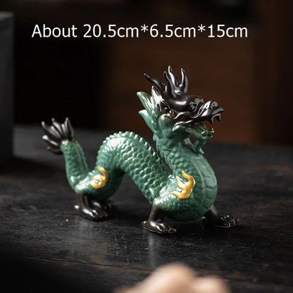 Traditional Chinese Porcelain Dragon Statue Handmade Ceramics Totem Animal Sculpture Ancient Legend Totem Ornament Craft Decor