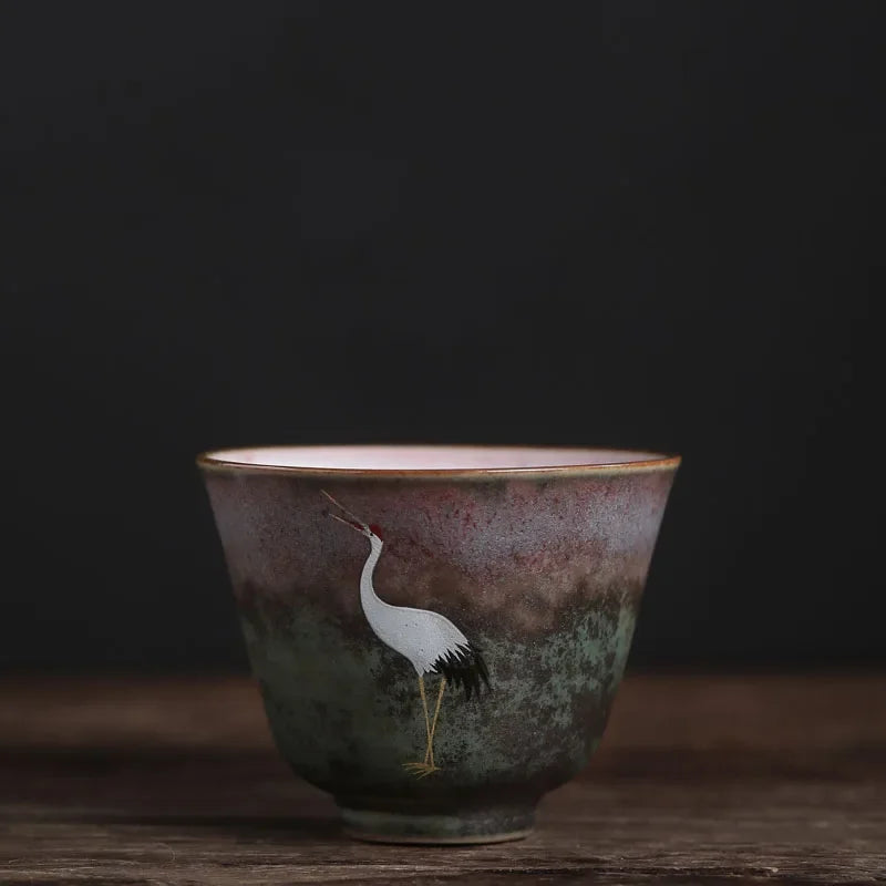 Traditional Chinese Style Tea cup Flying crane pattern Retro Ceramic Teacup Coffee cup China Coarse pottery cups H571