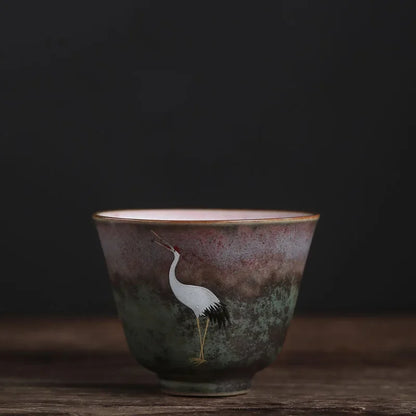 Traditional Chinese Style Tea cup Flying crane pattern Retro Ceramic Teacup Coffee cup China Coarse pottery cups H571
