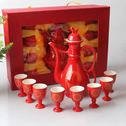 Traditional Chinese Style Wedding Celebration Wine Set Creative Ceramic Gift Cross-cupped Wine Bar Hotel Coffee Liquor Flagon