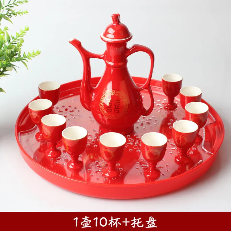 Traditional Chinese Style Wedding Celebration Wine Set Creative Ceramic Gift Cross-cupped Wine Bar Hotel Coffee Liquor Flagon