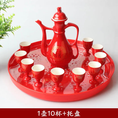 Traditional Chinese Style Wedding Celebration Wine Set Creative Ceramic Gift Cross-cupped Wine Bar Hotel Coffee Liquor Flagon