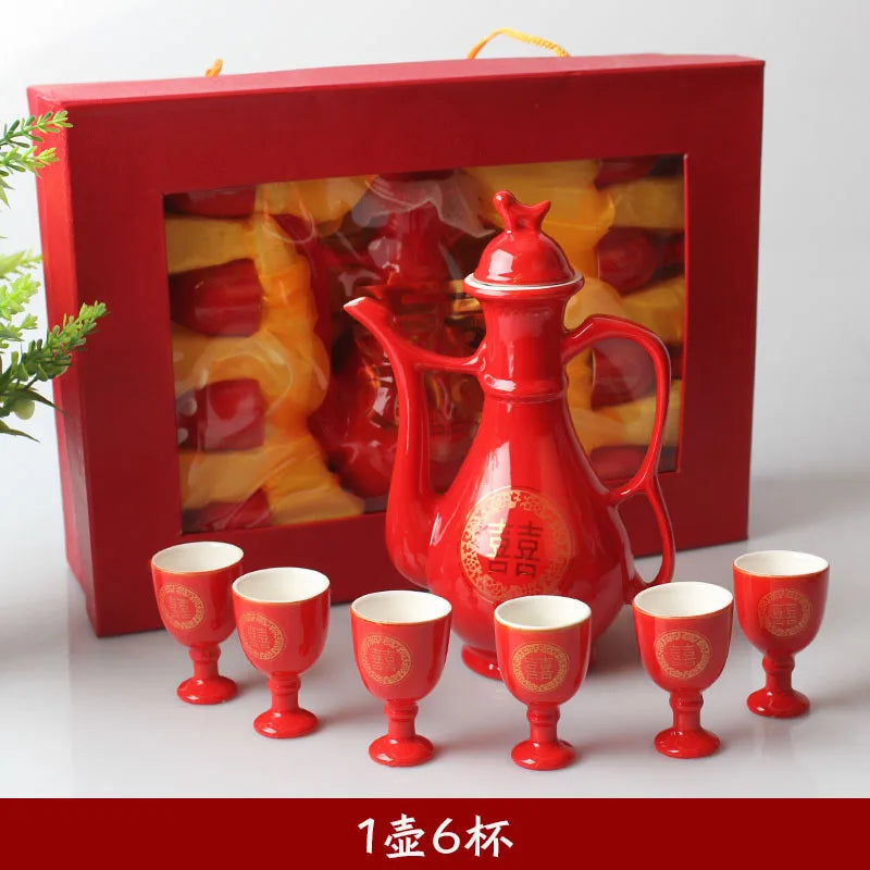 Traditional Chinese Style Wedding Celebration Wine Set Creative Ceramic Gift Cross-cupped Wine Bar Hotel Coffee Liquor Flagon