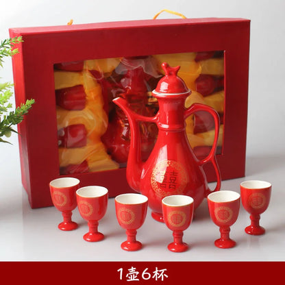 Traditional Chinese Style Wedding Celebration Wine Set Creative Ceramic Gift Cross-cupped Wine Bar Hotel Coffee Liquor Flagon