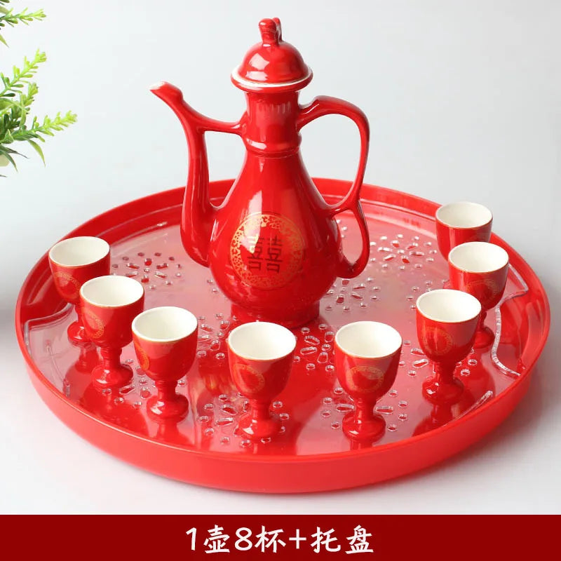 Traditional Chinese Style Wedding Celebration Wine Set Creative Ceramic Gift Cross-cupped Wine Bar Hotel Coffee Liquor Flagon