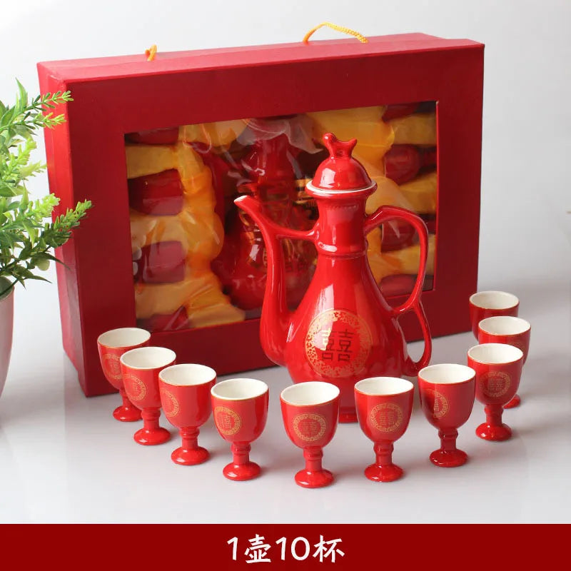 Traditional Chinese Style Wedding Celebration Wine Set Creative Ceramic Gift Cross-cupped Wine Bar Hotel Coffee Liquor Flagon