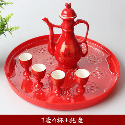 Traditional Chinese Style Wedding Celebration Wine Set Creative Ceramic Gift Cross-cupped Wine Bar Hotel Coffee Liquor Flagon
